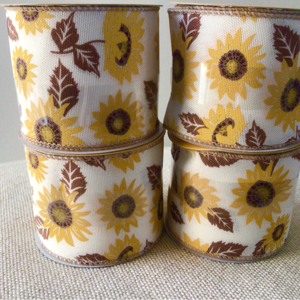 4 Rolls Fall Sunflowers Wired Ribbon Rolls